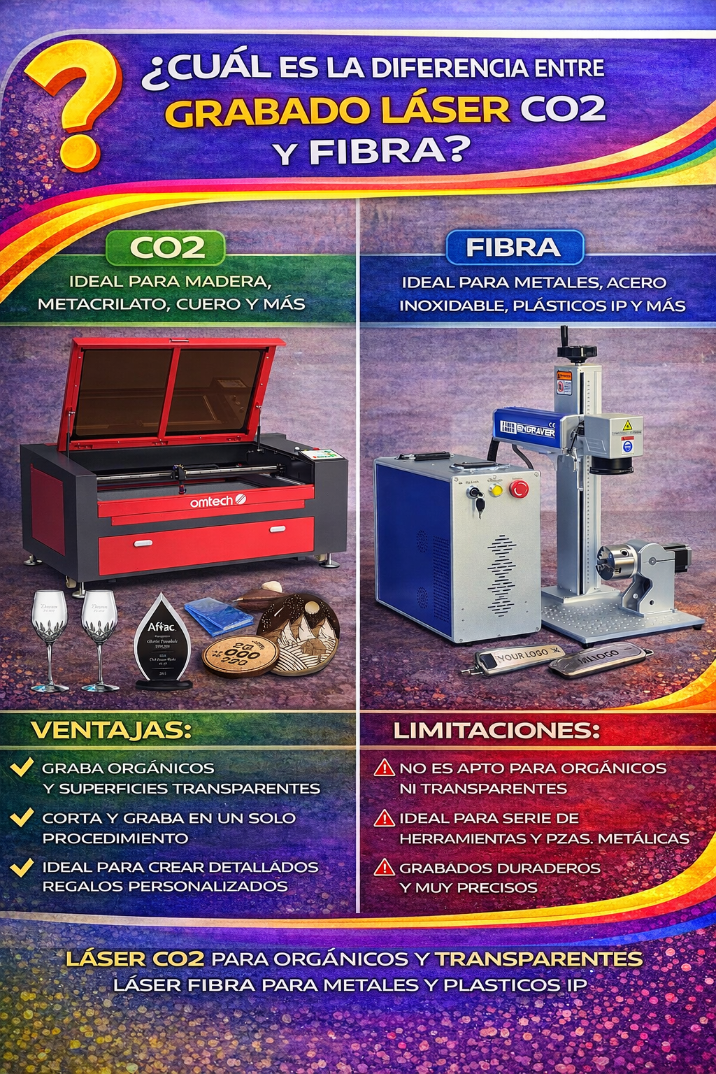 Diferencias entre grabado láser CO2 y láser de fibra